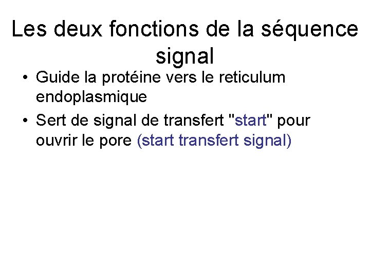 Les deux fonctions de la séquence signal • Guide la protéine vers le reticulum