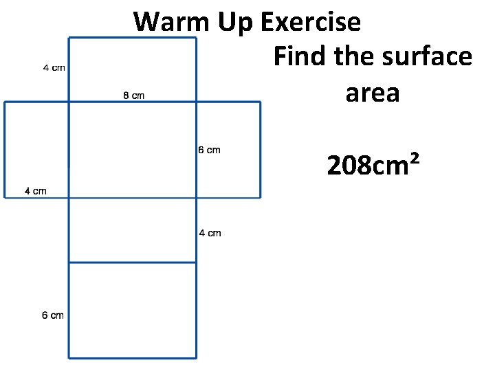 Warm Up Exercise Find the surface area 208 cm² 