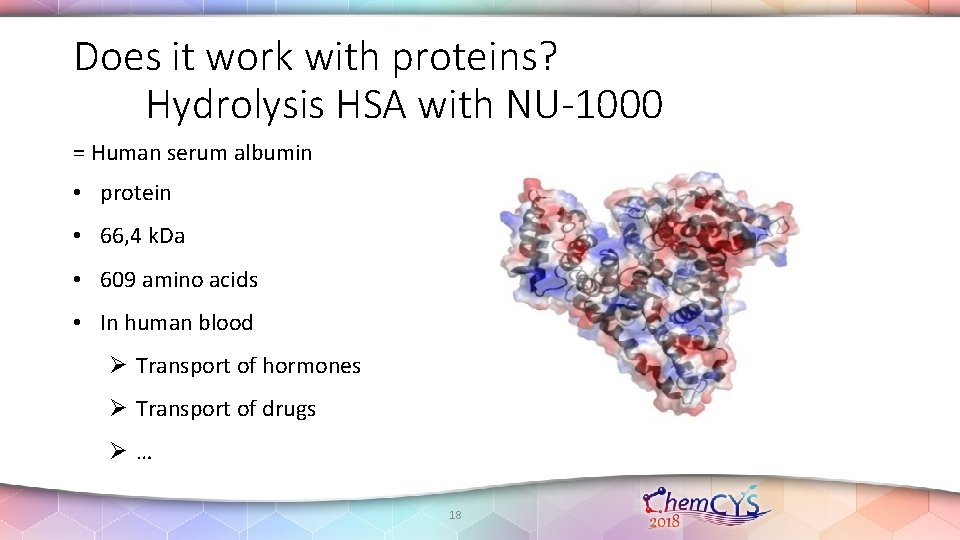 Does it work with proteins? Hydrolysis HSA with NU-1000 = Human serum albumin • Does it work with proteins? Hydrolysis HSA with NU-1000 = Human serum albumin •