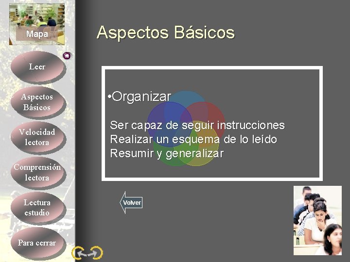 Mapa Aspectos Básicos Leer Aspectos Básicos Velocidad lectora • Organizar Ser capaz de seguir Mapa Aspectos Básicos Leer Aspectos Básicos Velocidad lectora • Organizar Ser capaz de seguir