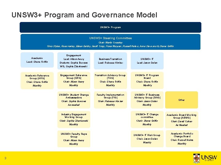 UNSW 3+ Program and Governance Model UNSW 3+ Program UNSW 3+ Steering Committee Chair: