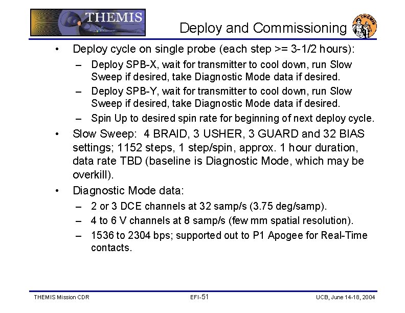 Deploy and Commissioning • Deploy cycle on single probe (each step >= 3 -1/2