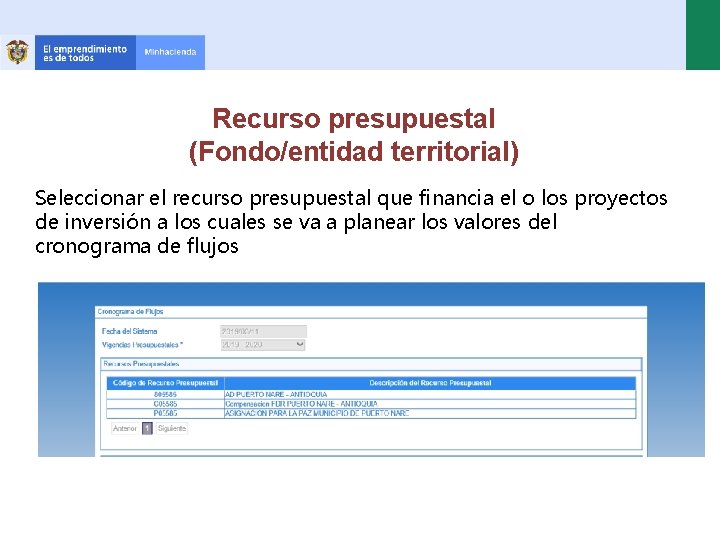 Recurso presupuestal (Fondo/entidad territorial) Seleccionar el recurso presupuestal que financia el o los proyectos