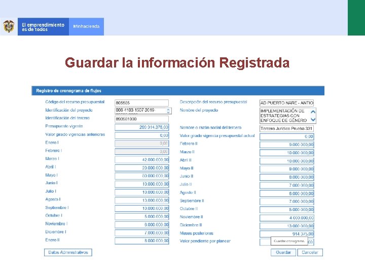 Guardar la información Registrada 