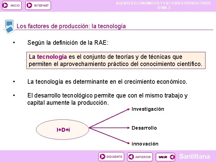 INICIO AGENTES ECONOMICOS Y FACTORES PRODUCTIVOS TEMA 3 INTERNET Los factores de producción: la