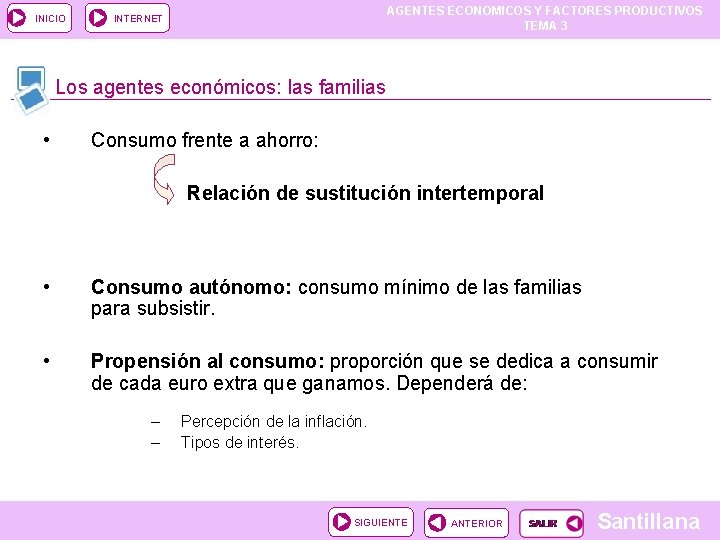 INICIO AGENTES ECONOMICOS Y FACTORES PRODUCTIVOS TEMA 3 INTERNET Los agentes económicos: las familias