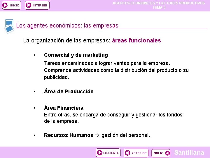 INICIO AGENTES ECONOMICOS Y FACTORES PRODUCTIVOS TEMA 3 INTERNET Los agentes económicos: las empresas