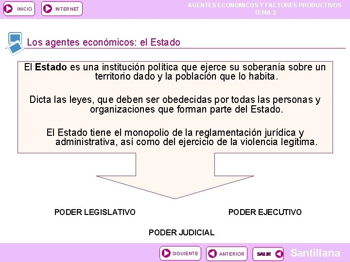 INICIO AGENTES ECONOMICOS Y FACTORES PRODUCTIVOS TEMA 3 INTERNET Los agentes económicos: el Estado