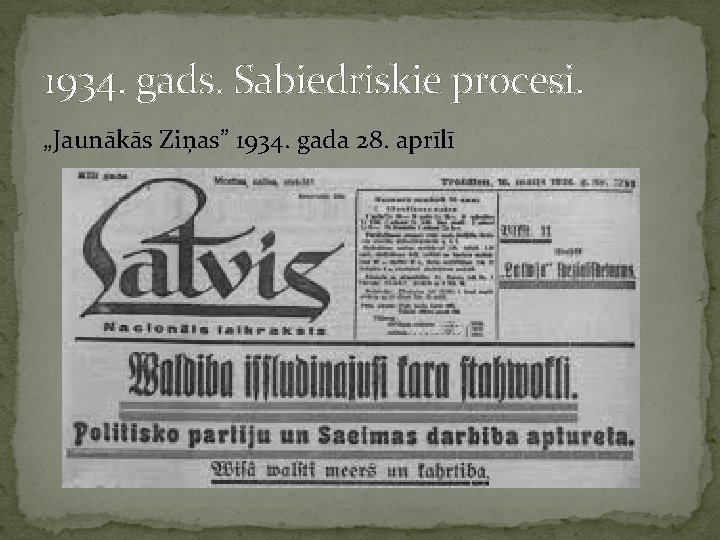 1934. gads. Sabiedriskie procesi. „Jaunākās Ziņas” 1934. gada 28. aprīlī 
