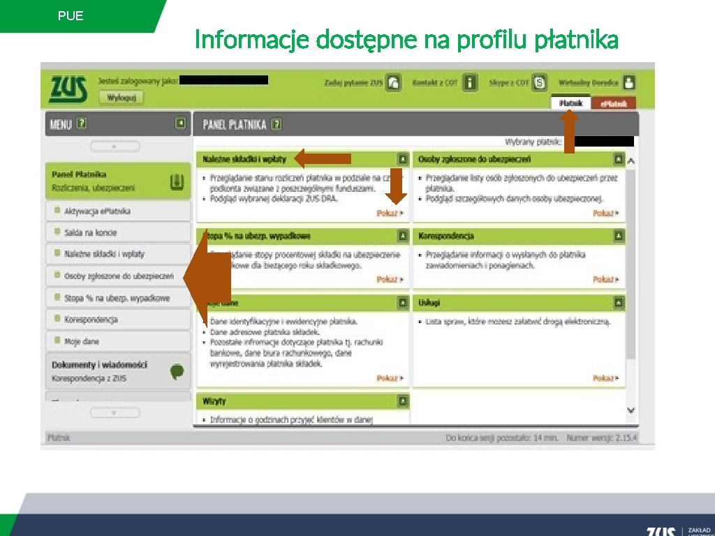 PUE Informacje dostępne na profilu płatnika 