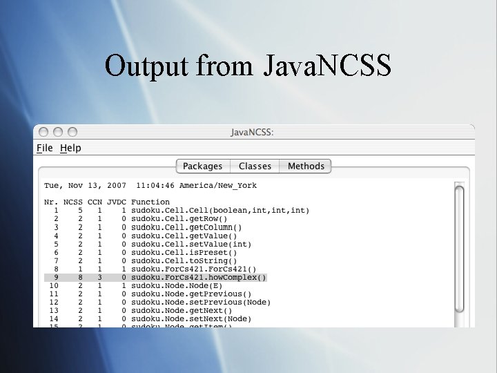 Output from Java. NCSS 