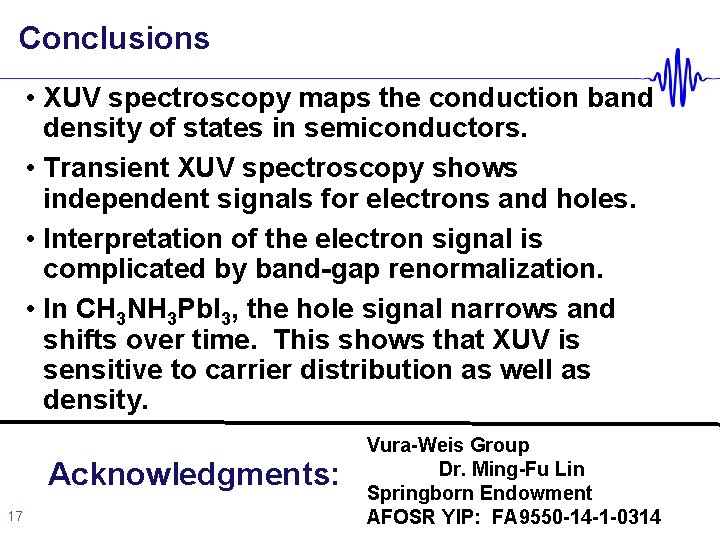 Conclusions • XUV spectroscopy maps the conduction band density of states in semiconductors. •
