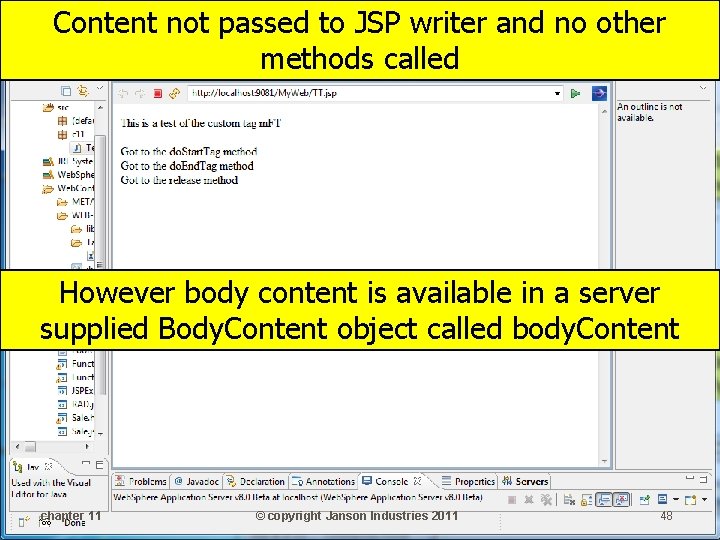 Content not passed to JSP writer and no other methods called However body content