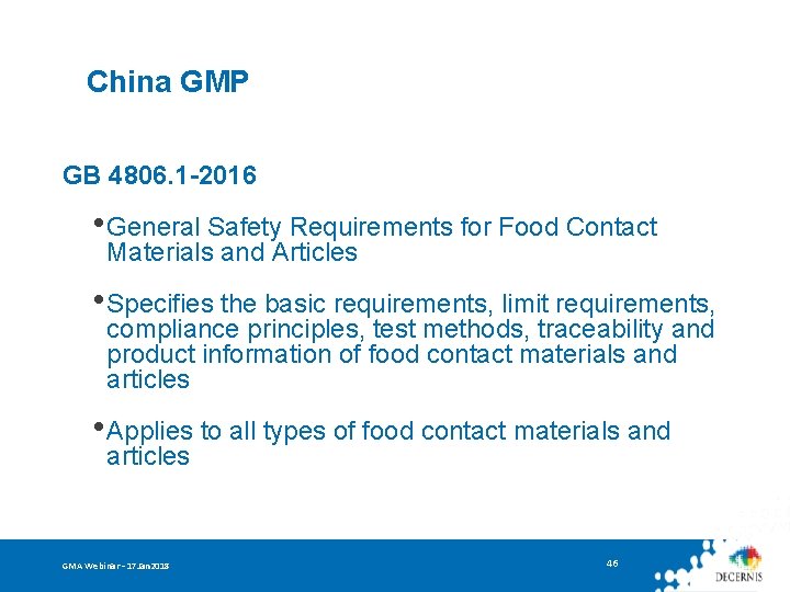China GMP GB 4806. 1 -2016 • General Safety Requirements for Food Contact Materials