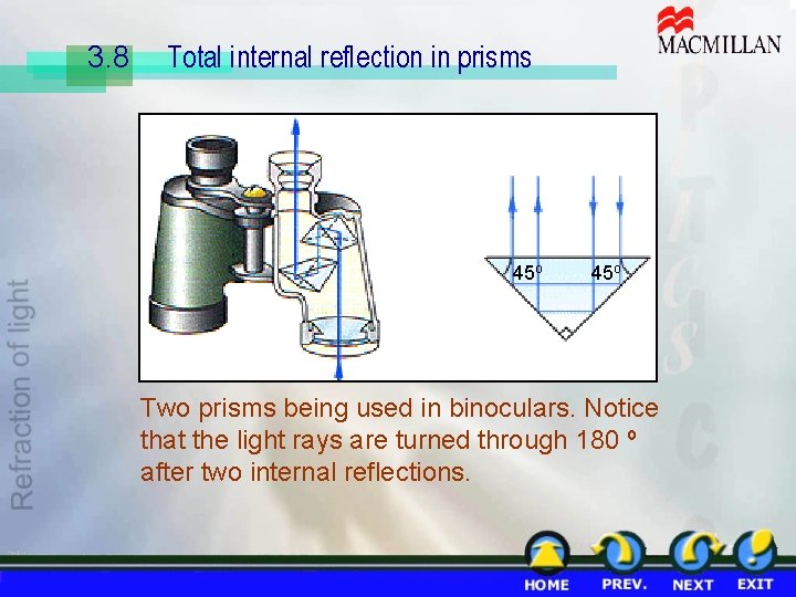3. 8 Total internal reflection in prisms 45 o Two prisms being used in