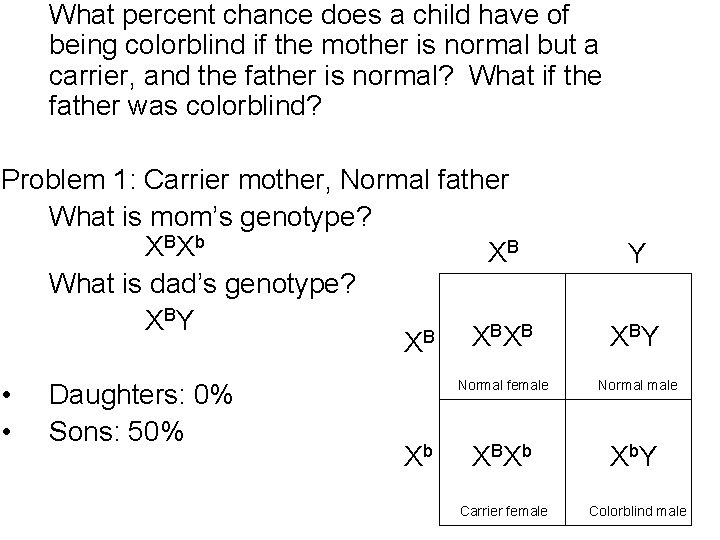 What percent chance does a child have of being colorblind if the mother is