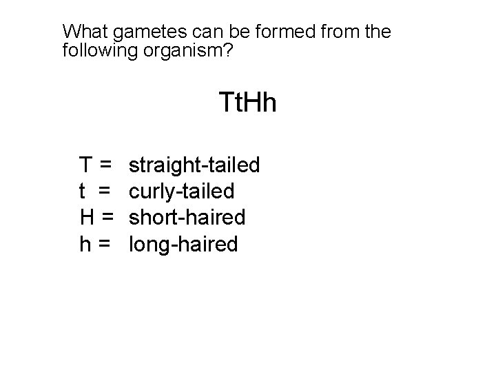 What gametes can be formed from the following organism? Tt. Hh T= t =