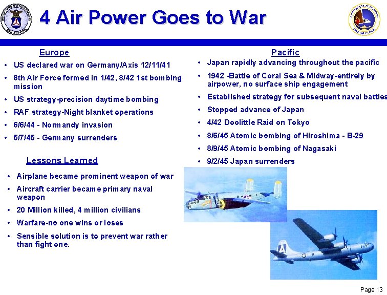 4 Air Power Goes to War Europe Pacific • US declared war on Germany/Axis 4 Air Power Goes to War Europe Pacific • US declared war on Germany/Axis