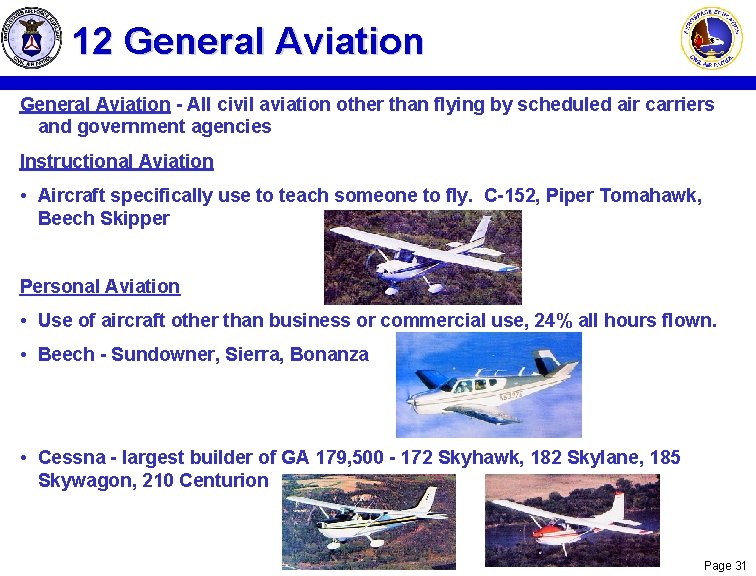 12 General Aviation - All civil aviation other than flying by scheduled air carriers 12 General Aviation - All civil aviation other than flying by scheduled air carriers