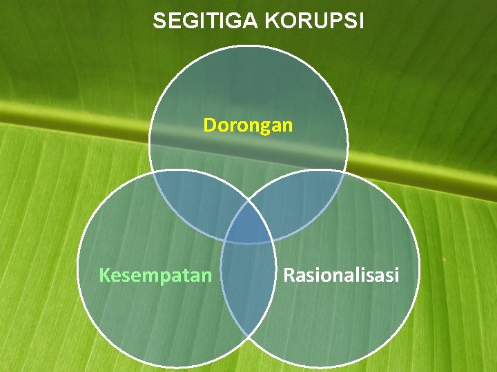 SEGITIGA KORUPSI Dorongan Kesempatan Rasionalisasi 