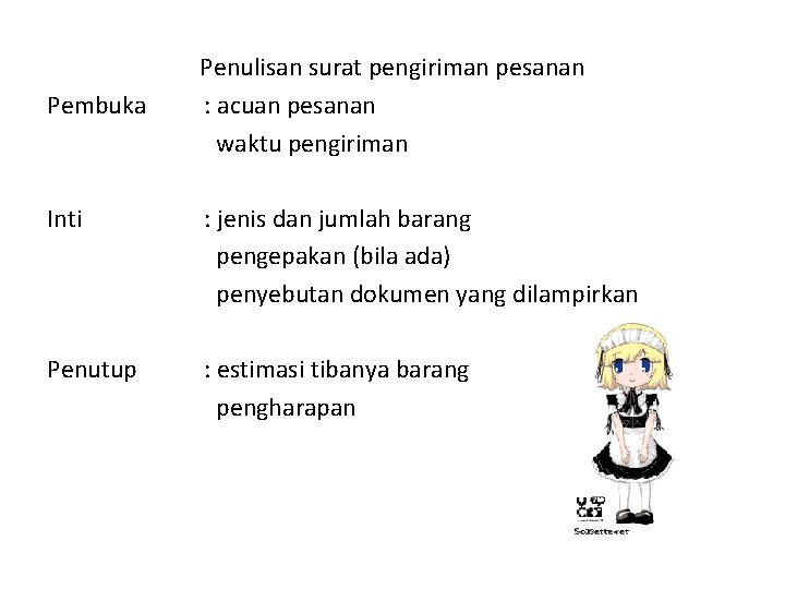 Pembuka Penulisan surat pengiriman pesanan : acuan pesanan waktu pengiriman Inti : jenis dan Pembuka Penulisan surat pengiriman pesanan : acuan pesanan waktu pengiriman Inti : jenis dan