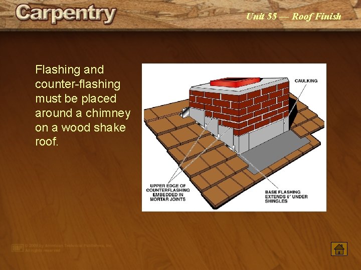 Unit 55 — Roof Finish Flashing and counter flashing must be placed around a