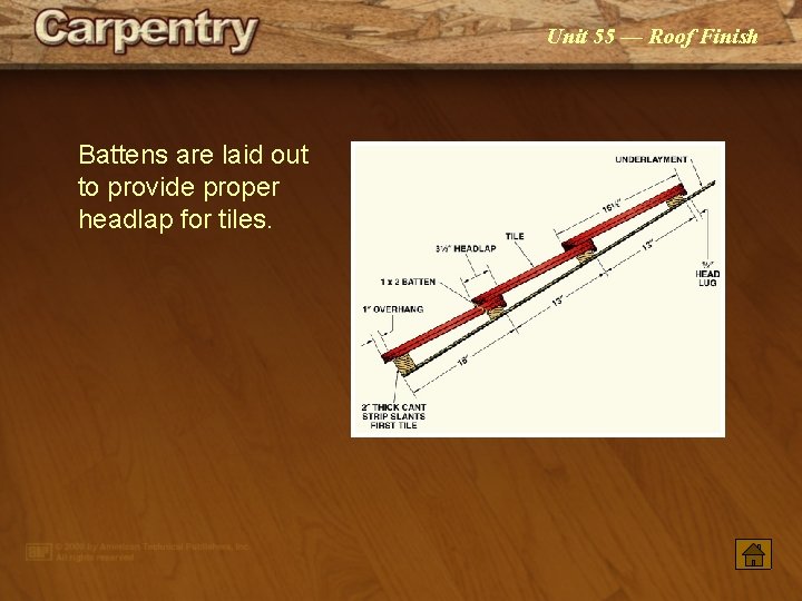 Unit 55 — Roof Finish Battens are laid out to provide proper headlap for