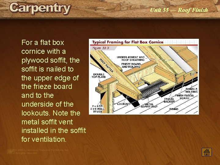 Unit 55 — Roof Finish For a flat box cornice with a plywood soffit, Unit 55 — Roof Finish For a flat box cornice with a plywood soffit,