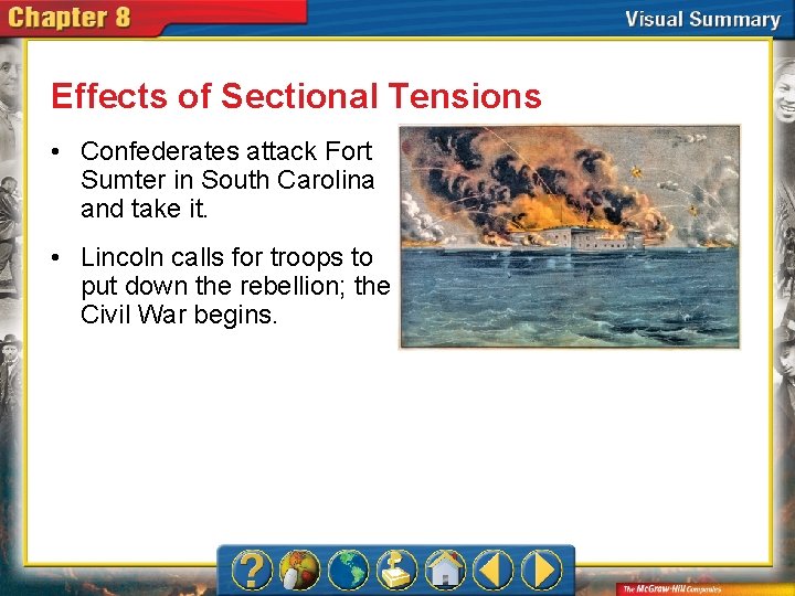 Effects of Sectional Tensions • Confederates attack Fort Sumter in South Carolina and take