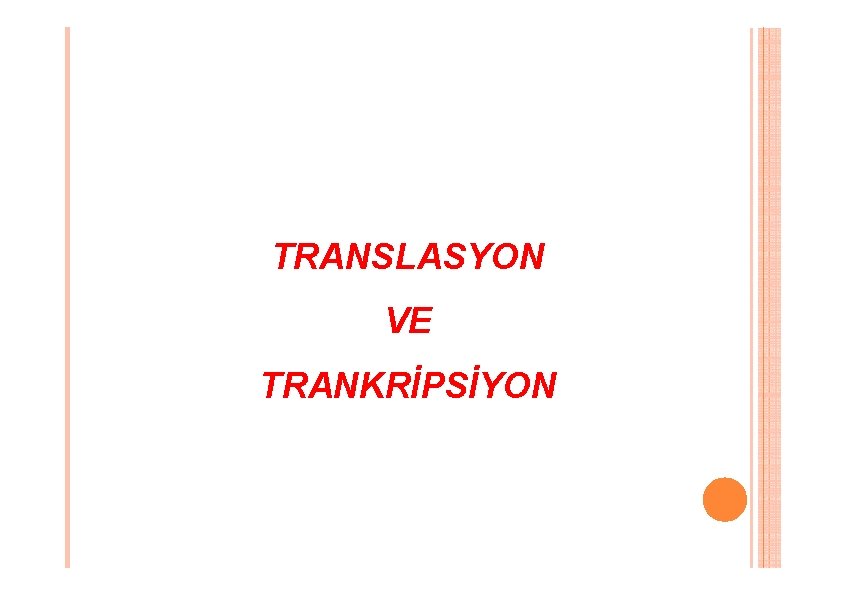 TRANSLASYON VE TRANKRİPSİYON TRANSLASYON VE TRANKRİPSİYON