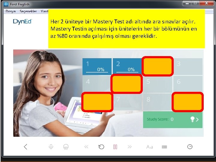 Her 2 üniteye bir Mastery Test adı altında ara sınavlar açılır. Mastery Testin açılması