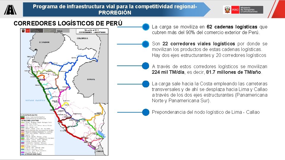 Programa de infraestructura vial para la competitividad regional. PROREGIÓN CORREDORES LOGÍSTICOS DE PERÚ La Programa de infraestructura vial para la competitividad regional. PROREGIÓN CORREDORES LOGÍSTICOS DE PERÚ La