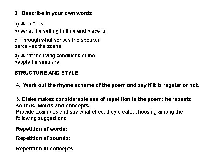 3. Describe in your own words: a) Who “I” is; b) What the setting 3. Describe in your own words: a) Who “I” is; b) What the setting