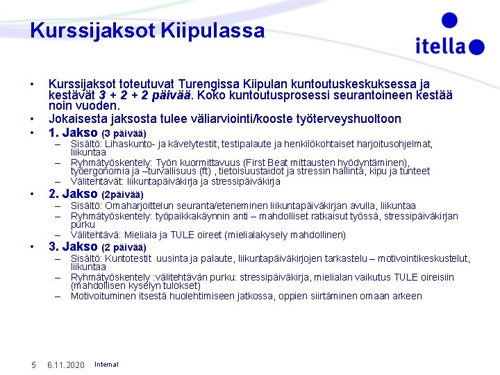 Kurssijaksot Kiipulassa • • • 5 Kurssijaksot toteutuvat Turengissa Kiipulan kuntoutuskeskuksessa ja kestävät 3