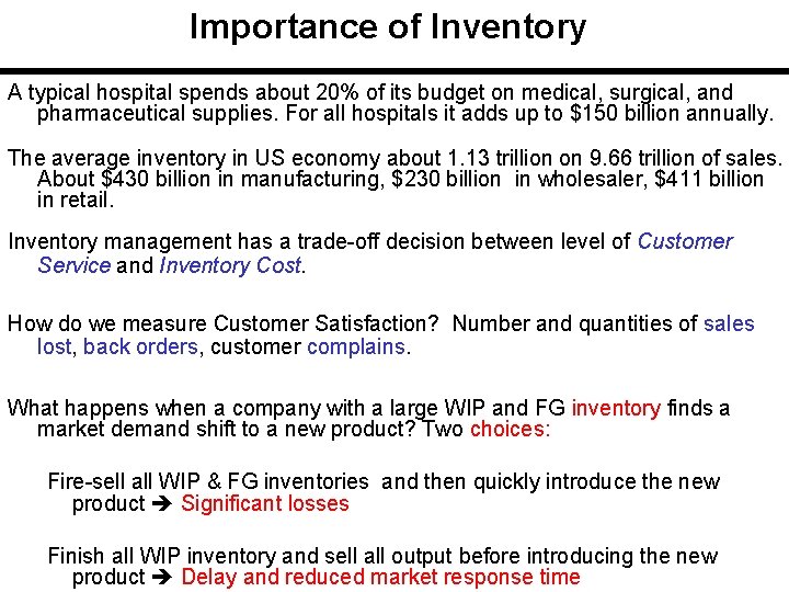 Importance of Inventory A typical hospital spends about 20% of its budget on medical,