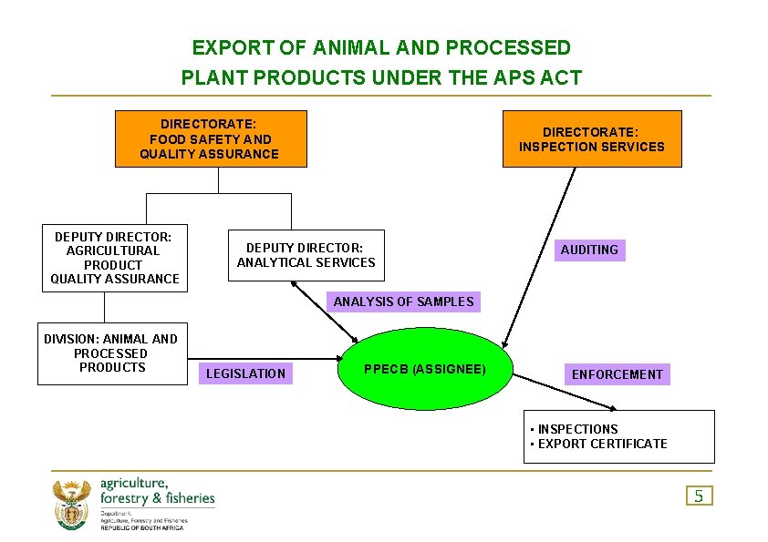 EXPORT OF ANIMAL AND PROCESSED PLANT PRODUCTS UNDER THE APS ACT DIRECTORATE: FOOD SAFETY