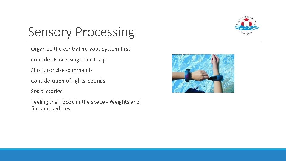 Sensory Processing Organize the central nervous system first Consider Processing Time Loop Short, concise