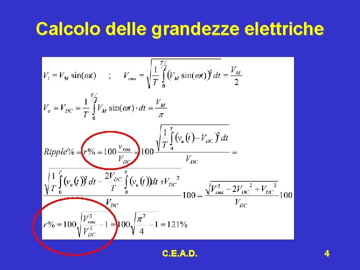 Calcolo delle grandezze elettriche C. E. A. D. 4 