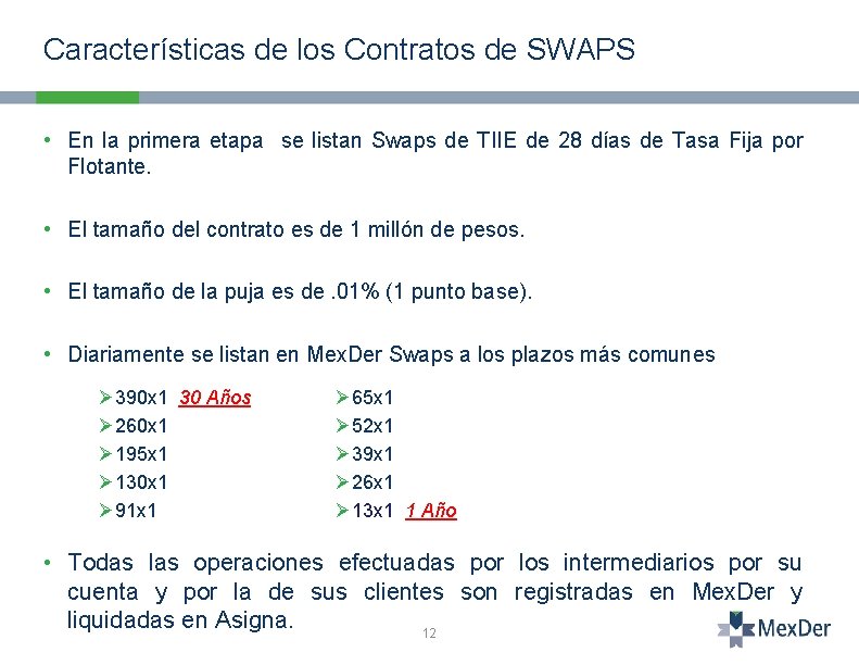 Características de los Contratos de SWAPS • En la primera etapa se listan Swaps