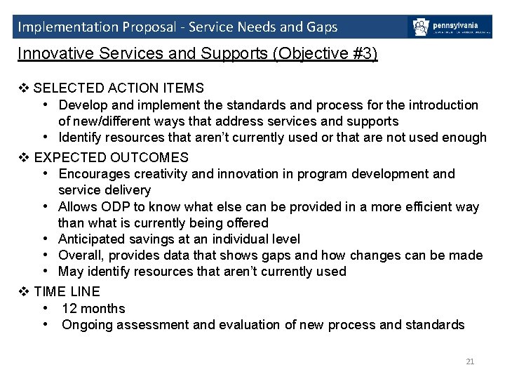 Implementation Proposal - Service Needs and Gaps Innovative Services and Supports (Objective #3) v