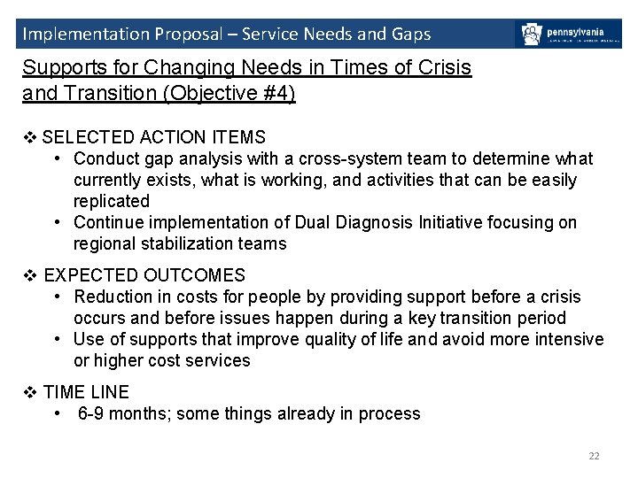 Implementation Proposal – Service Needs and Gaps Supports for Changing Needs in Times of