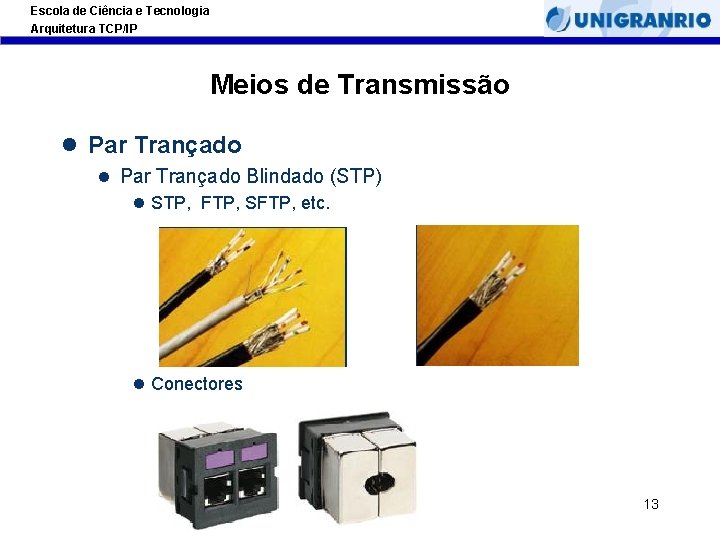 Escola de Ciência e Tecnologia Arquitetura TCP/IP Meios de Transmissão l Par Trançado Blindado Escola de Ciência e Tecnologia Arquitetura TCP/IP Meios de Transmissão l Par Trançado Blindado