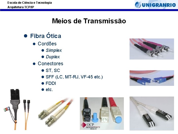 Escola de Ciência e Tecnologia Arquitetura TCP/IP Meios de Transmissão l Fibra Ótica l Escola de Ciência e Tecnologia Arquitetura TCP/IP Meios de Transmissão l Fibra Ótica l
