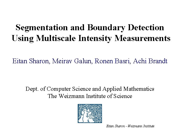 Segmentation and Boundary Detection Using Multiscale Intensity Measurements Eitan Sharon, Meirav Galun, Ronen Basri,