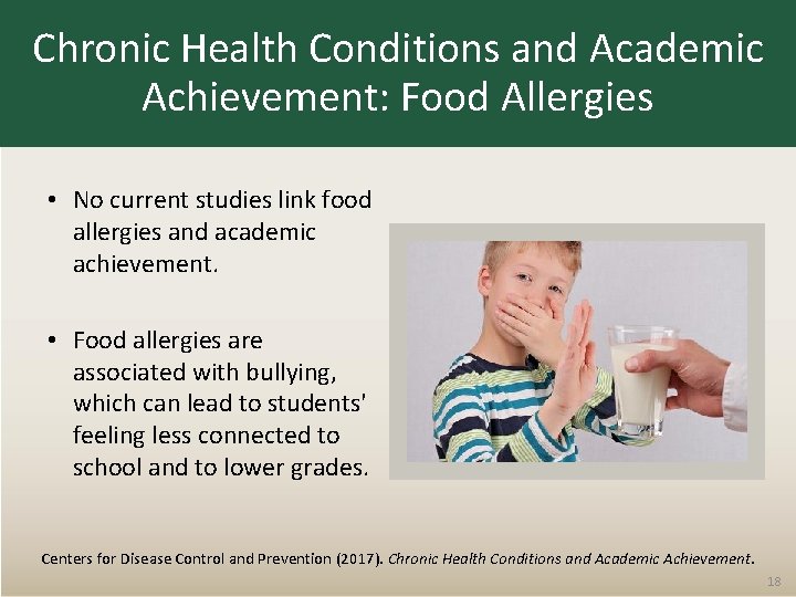 Chronic Health Conditions and Academic Achievement: Food Allergies • No current studies link food