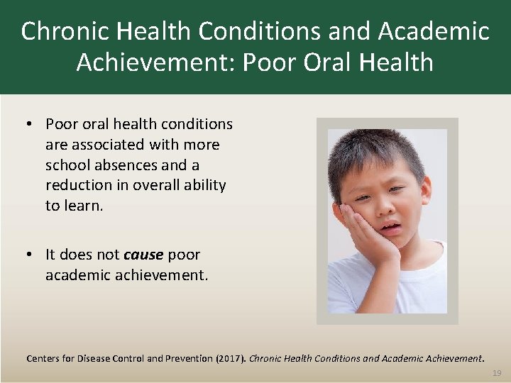 Chronic Health Conditions and Academic Achievement: Poor Oral Health • Poor oral health conditions