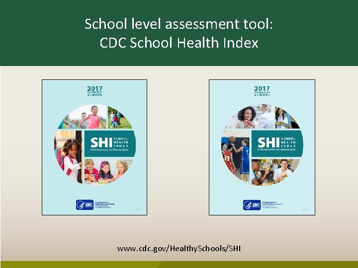 School level assessment tool: CDC School Health Index www. cdc. gov/Healthy. Schools/SHI 