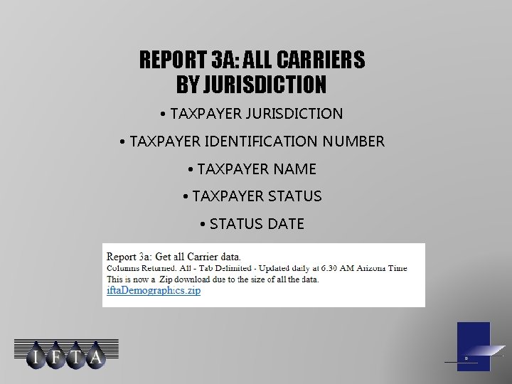 REPORT 3 A: ALL CARRIERS BY JURISDICTION • TAXPAYER IDENTIFICATION NUMBER • TAXPAYER NAME