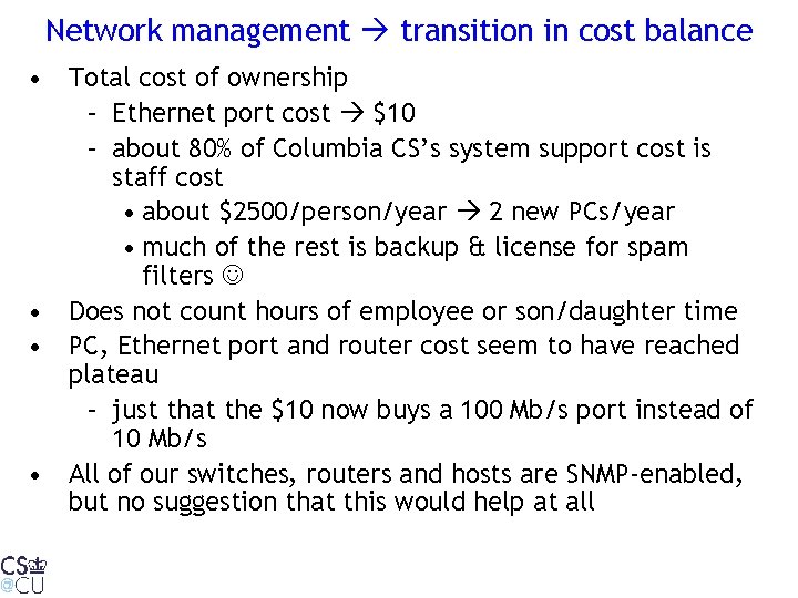 Network management transition in cost balance • Total cost of ownership – Ethernet port