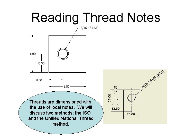 Reading Thread Notes Threads are dimensioned with the use of local notes. We will